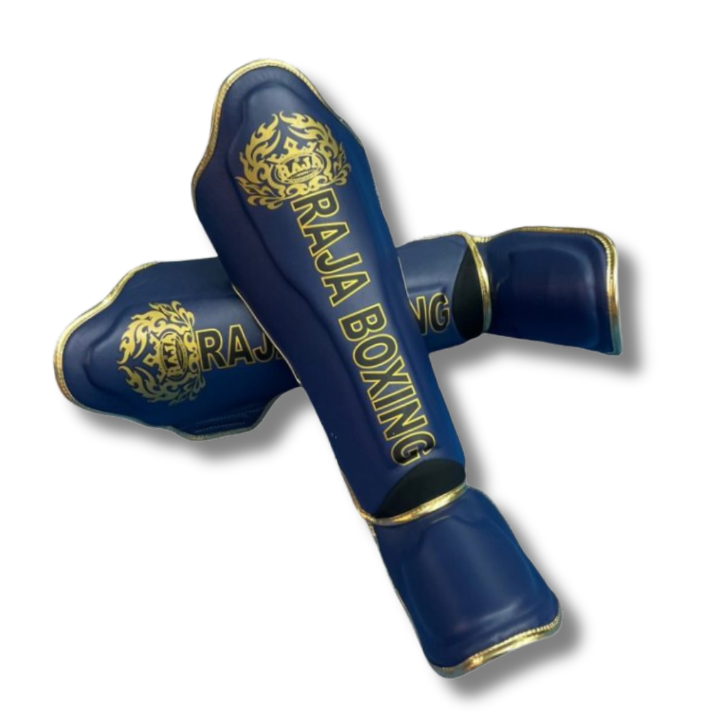 Raja Boxing - Shin Guards - Microfibre LS2 Lightweight -Navy/Gold