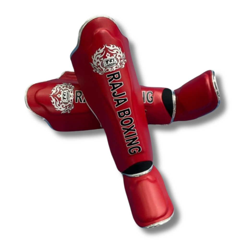 Raja Boxing - Shin Guards -Microfibre LS2 Lightweight -Red/Sliver
