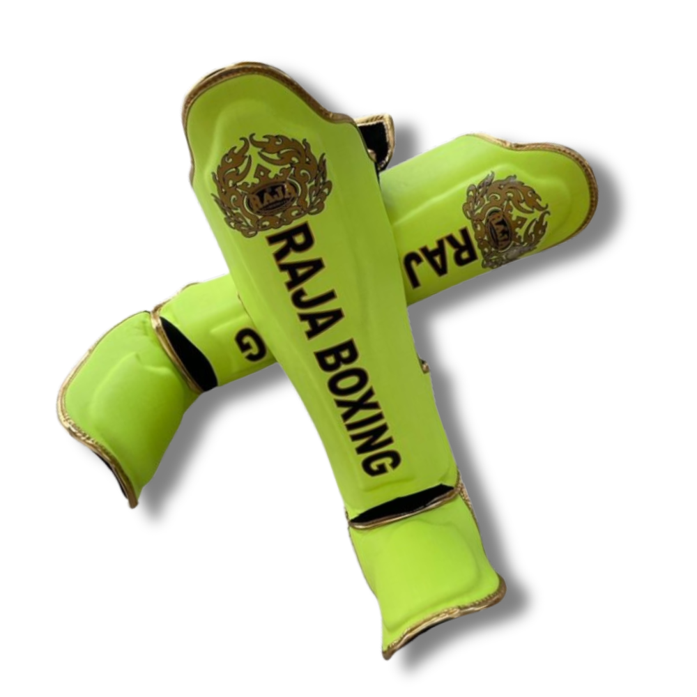 Raja Boxing - Shin Guards -Microfibre LS2 Lightweight -Lime green/Gold