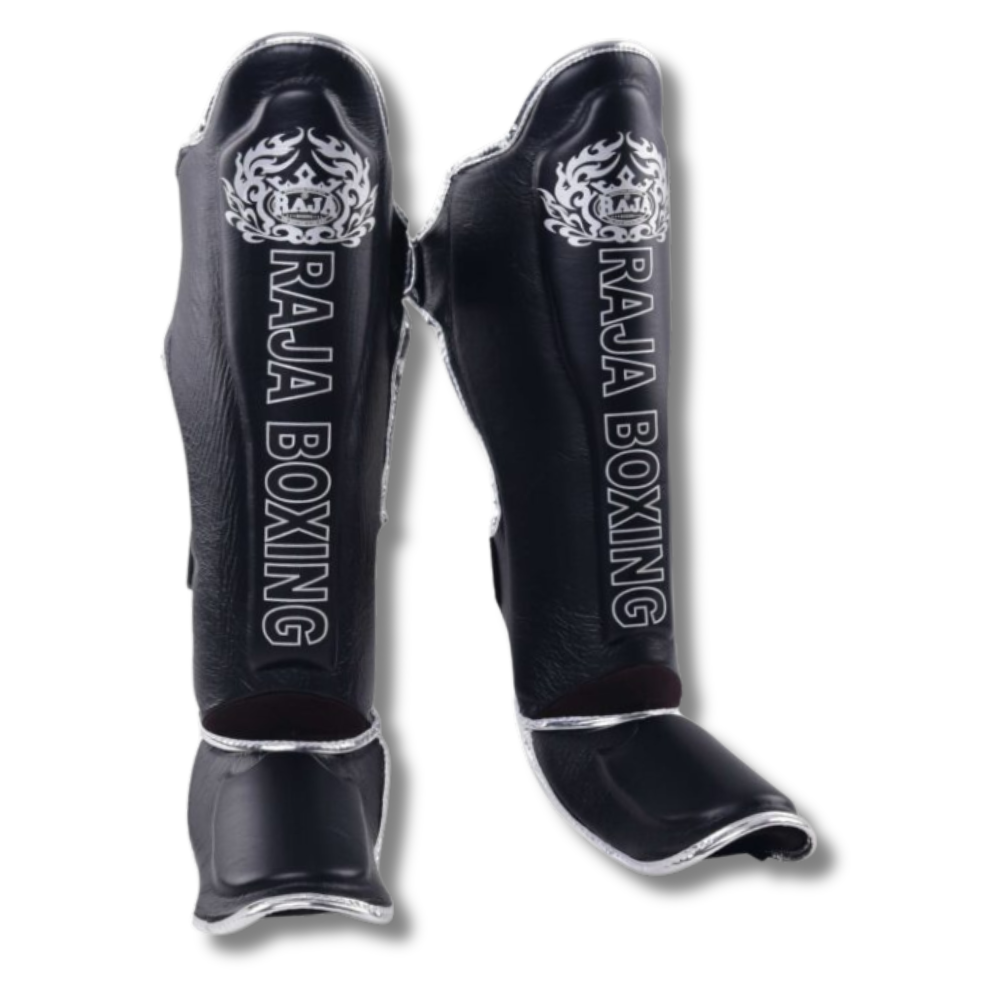 Raja Boxing - Shin Guards - Microfibre LS2 Lightweight -Black/Sliver