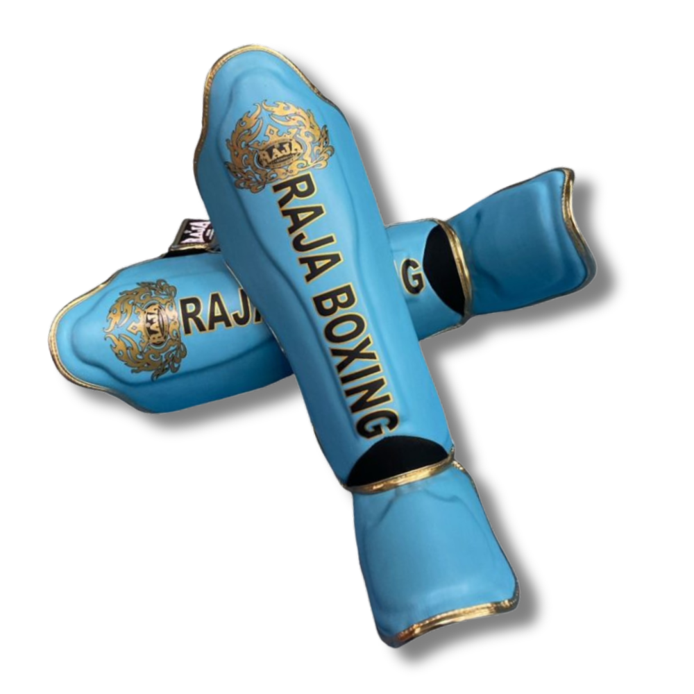 Raja Boxing - Shin Guards -Microfibre LS2 Lightweight -Beby blue/Gold