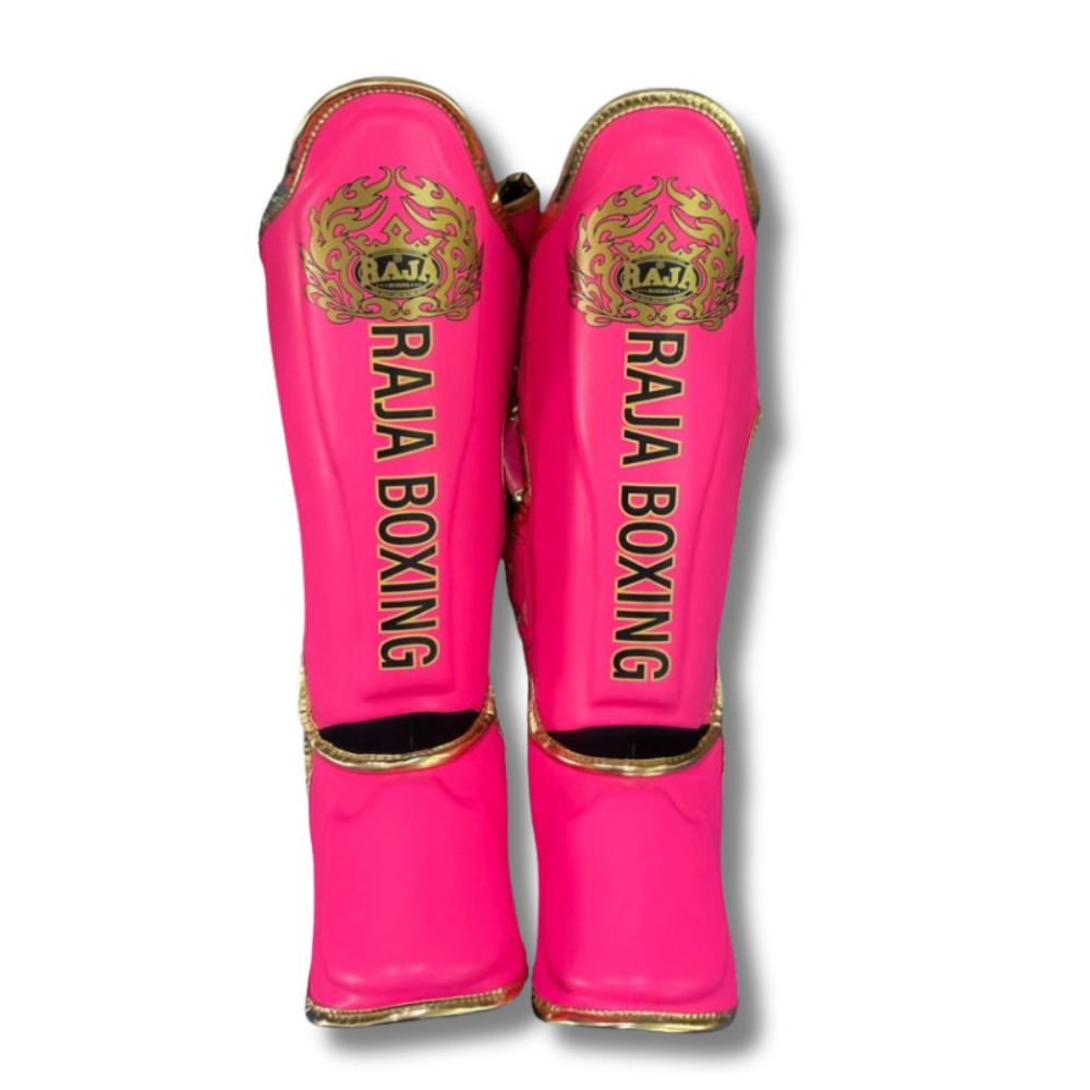 Raja Boxing - Shin Guards -Microfibre LS2 Lightweight -Dark pink/Gold
