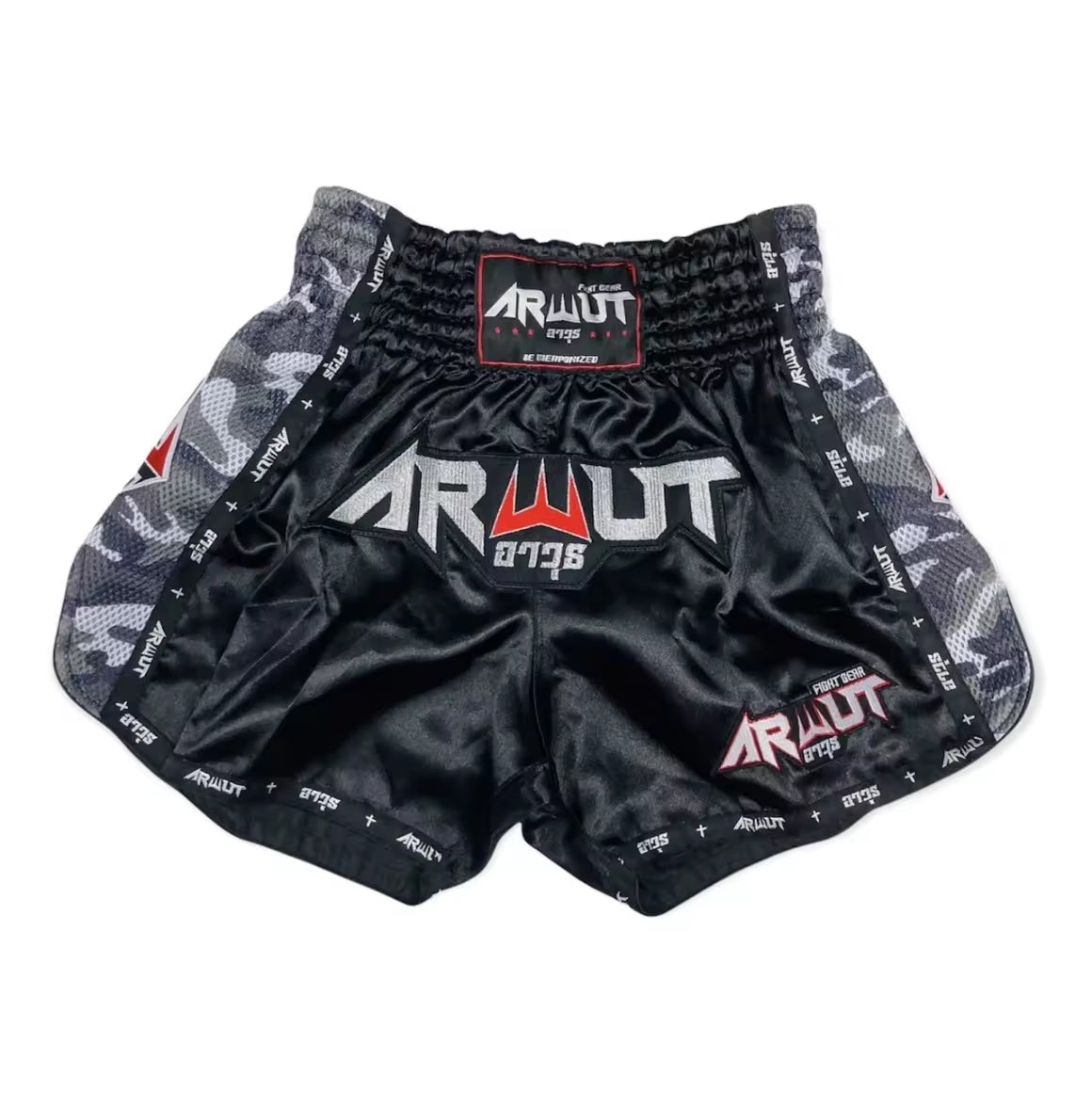 Arwut Muay Thai Shorts - Black / Gray camo