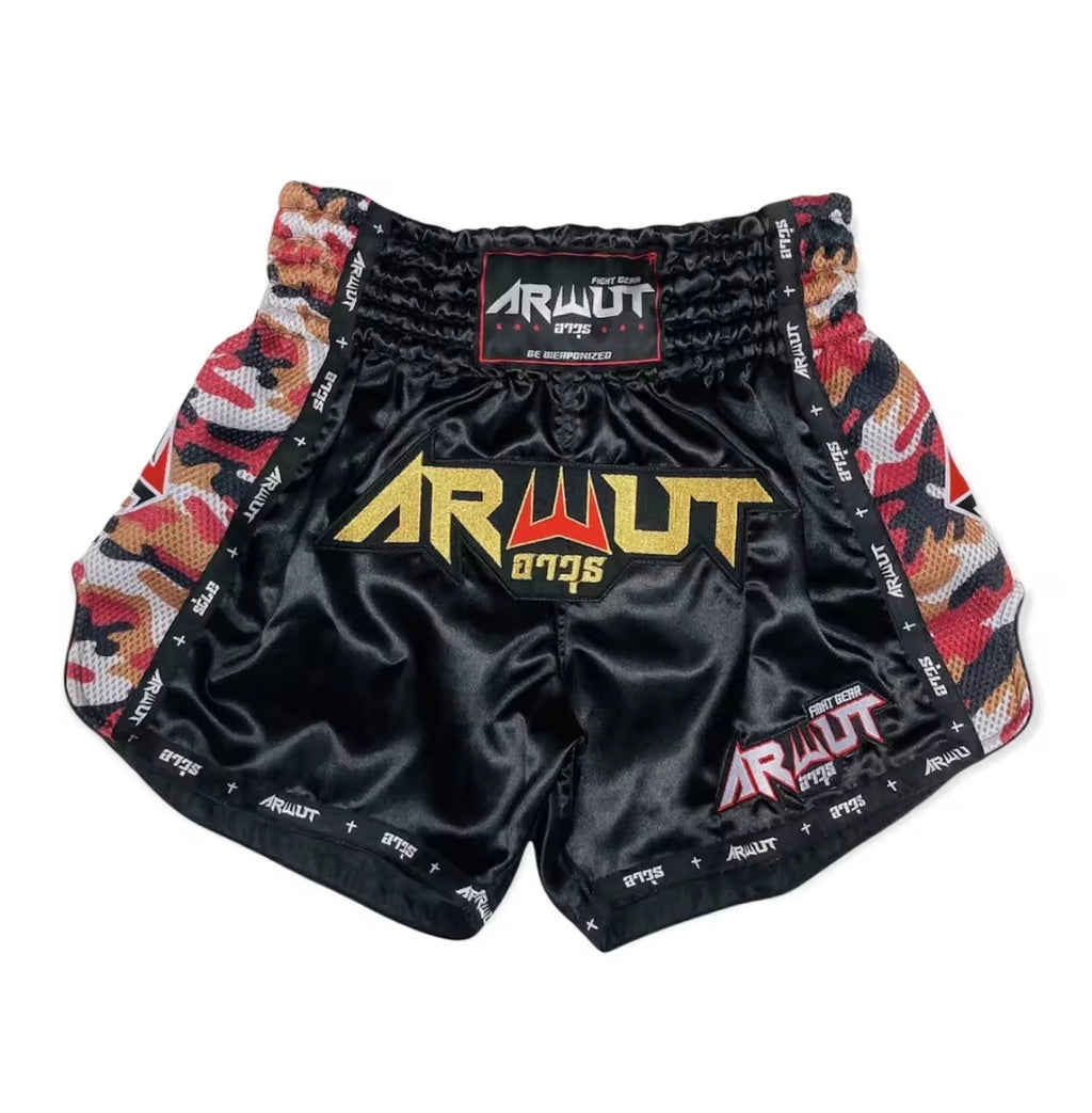 Arwut Muay Thai Shorts - Black / Red camo