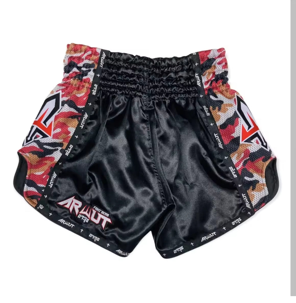 Arwut Muay Thai Shorts - Black / Red camo