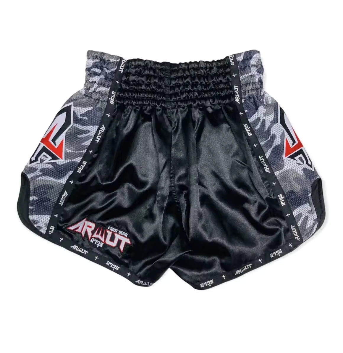 Arwut Muay Thai Shorts - Black / Gray camo