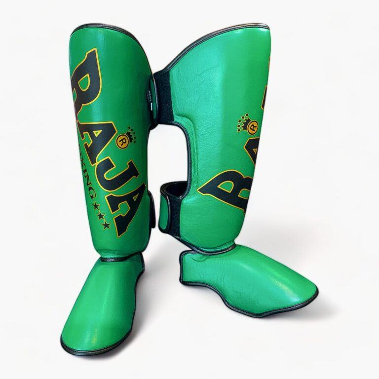 Raja Boxing - Shin Guards - Microfibre Big Text - Green