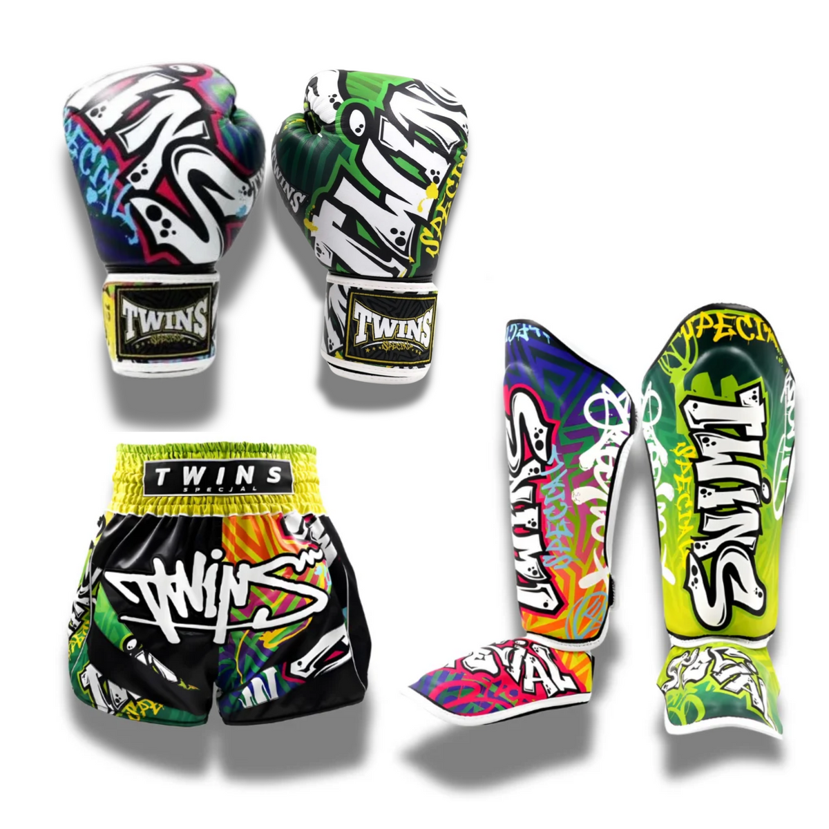 Twins Special - Sparring Set - FBGVL3 Gloves/SGL10 Shin Guards/Shorts TBS Graffiti - Graffiti