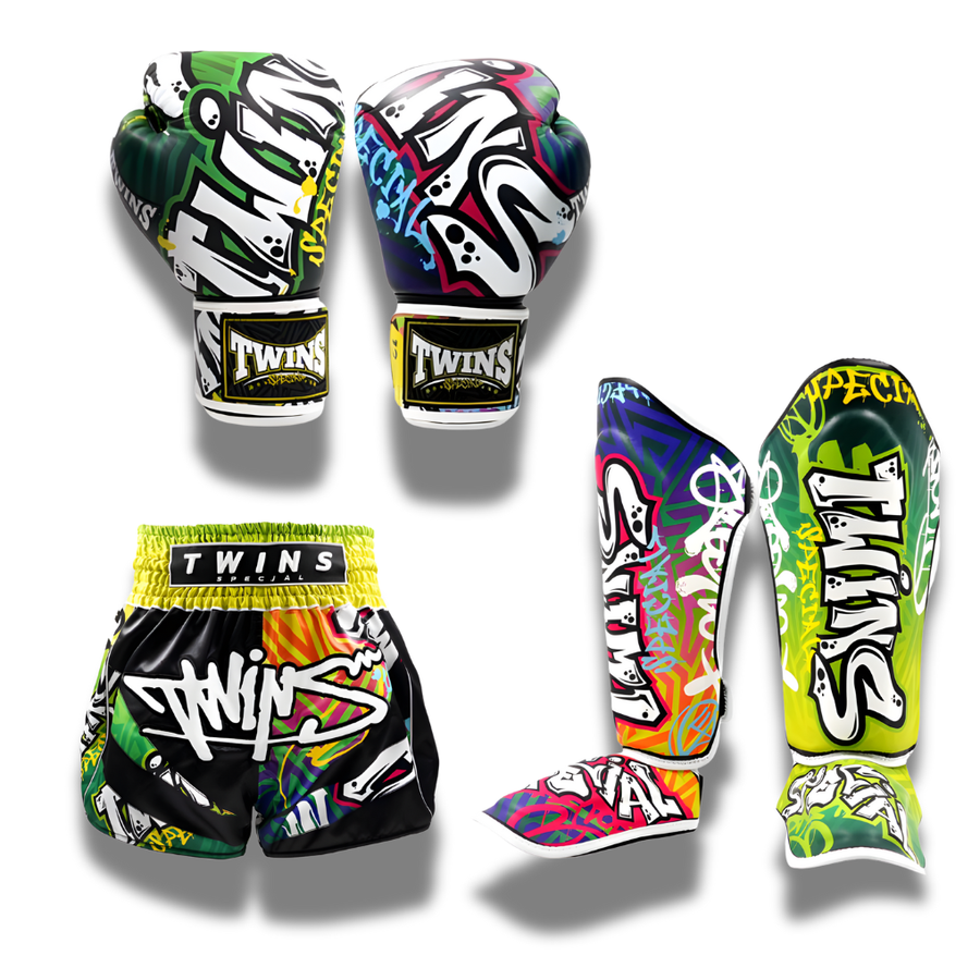 Twins Special - Sparring Set - FBGVL3 Gloves/SGL10 Shin Guards/Shorts TBS Graffiti - Graffiti