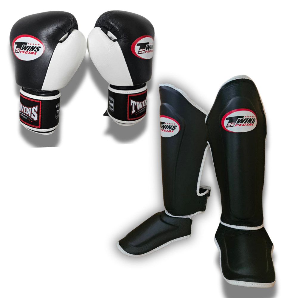 Twins Special Sparring Set SGL10 2 Tone Black Gloves Black/White trim Flash Sale