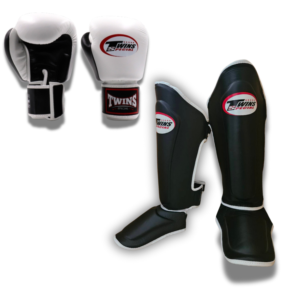 Twins Special Sparring Set SGL10 2 Tone White Gloves Black/White trim